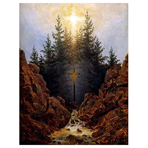 Caspar David Friedrich《Kreuz im Wald》Leinwand WanddekorationBild für Schlafzimmer Büro Wohnkultur Drucke Gedruckt Malerei Wohnzimmer Wand Kunst(Ungerahmt,（85x111cm） 33x44inch) von Htt-Kup-Rpp