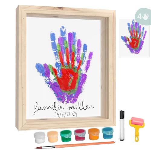 HuBorns - Fußabdruck Set Baby und Handabdruck Familie mit Platz für 4, Bild zum Malen des Handabdruck Baby, Newborn Baby Set, Dekoration für Baby- & Kleinkinderzimmer (Holz) von HuBorns