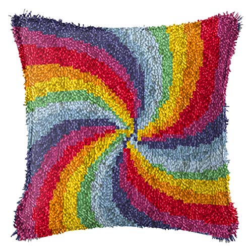 HuaHong Knüpfkissen Zum Selber Knüpfen, 43cm DIY Kissen Hülle Knüpfset, Kissenbezug Knüpfen Set Kreuzstich für Kinder Erwachsene (Color : Rainbow) von HuaHong