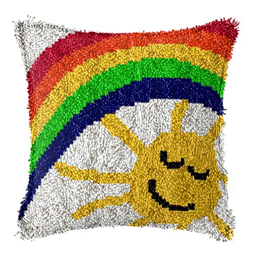 HuaHong Knüpfkissen Zum Selber Knüpfen, 43cm DIY Kissen Hülle Knüpfset, Kissenbezug Knüpfen Set Kreuzstich für Kinder Erwachsene (Color : Sun Rainbow) von HuaHong