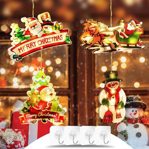 4er Set LED Saugnapf Weihnachten Lichter,Doppelseitige Farbe LED Weihnachtsbeleuchtung, Fensterlicht Saugnapf,Weihnachtsbeleuchtung Fenster,Fensterlichter für Innen Außen Weihnachtsfeier Fenster Deko von HuaMuDM