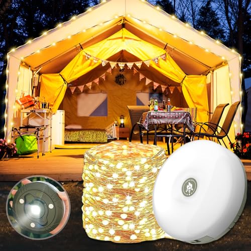 HuaMuDM tragbare Camping Lichter,10m Light Strip Camping Lamp Rechargeable Light Camping Lichterkette Aufrollbar,Camping Lichterkette, Außenlichterketten mit 8 Beleuchtungsmodi von HuaMuDM