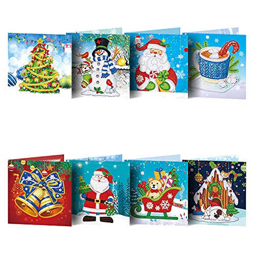 Huacan Diamant Painting Gruß Karten 8 Stück Weihnachten Grußkarte Mit Umschlag 5D DIY Diamond Weihnachtskarten Kit Geschenk für Familien, Diamant Painting Gruß Karten für Weihnachten Neujahr von Huacan