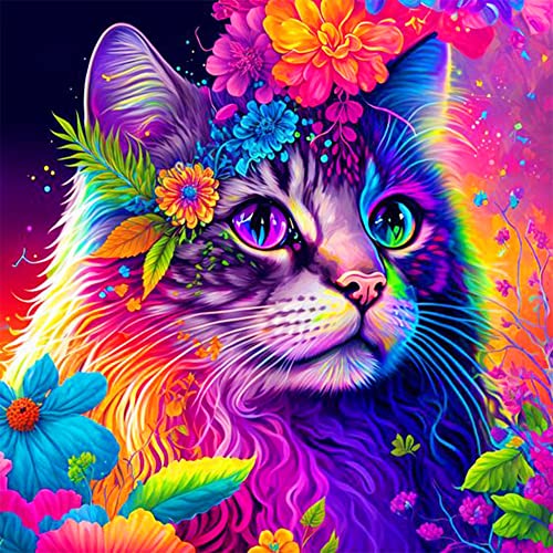 Huacan Diamond Painting Katze Diamant Paintings Bilder Malerei Voll Runde Stickerei für Kinder Erwachsene Haus Wand Zimmer Dekor 30x40cm von Huacan