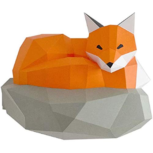 Huachaoxiang Kleiner Fuchs 3D Origami Wanddekoration, Building Kit Origami Papier Modell Ornament DIY Spielzeug Wand-Papier-Trophy Für Papercraft Wohnzimmer Schlafzimmer,Orange von Huachaoxiang