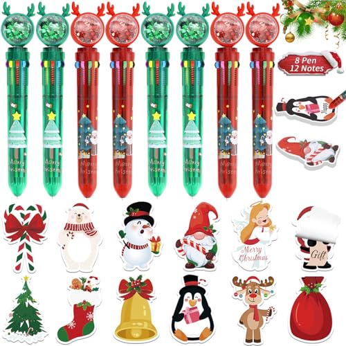 8x Kugelschreiber Weihnachten 10-in-1,12x Haftnotizen Klebezettel Weihnachts Kugelschreiber 0.5mm Mehrfarbiger Druckkugelschreiber Kleine Weihnachtsgeschenke Filler für Kollegen Studenten Kinder jolly von Huahuanghui