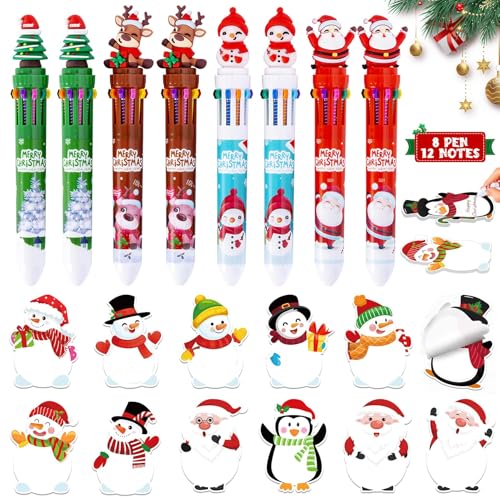 8x Kugelschreiber Weihnachten 10-in-1,12x Haftnotizen Klebezettel Weihnachts Kugelschreiber 0.5mm Mehrfarbiger Druckkugelschreiber Kleine Weihnachtsgeschenke Filler für Kollegen Studenten Kinder Jolly von Huahuanghui