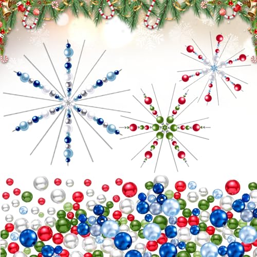 9 Stück Weihnachten Schneeflocken Drähte Formen,mit ca. 600 Stück Perlen+1 Stück Spitzzange,Perlensterne Bastelset Schneeflocken Weihnachtsdeko,für DIY Perlen Weihnachtsbaum Weihnachtsschmuck von Huahuanghui