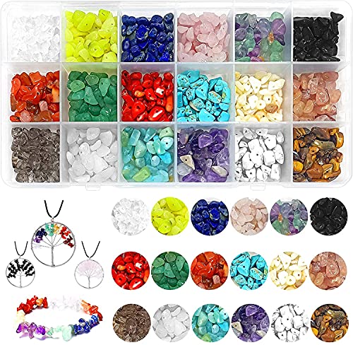 Edelsteine mit Loch 5-8mm,18 Farben Natürlicher Edelstein Basteln Schmuck Bastelset Kit,Gemstone Chips Beads,Edelsteinperlen Naturform Perlen, DIY Armbänder Selber Machen,Edelsteine Beads von Huahuanghui