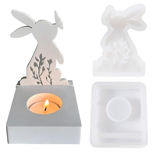 Huahuanghui Silikonformen Gießformen,Silikonform Ostern Kerzenhalter Ostern,3D Osterhase Silikonform Kerzenhalter,Hase Silikon Gießform Kerzenhalter,Oster DIY Geschenke, Weiß-B von Huahuanghui