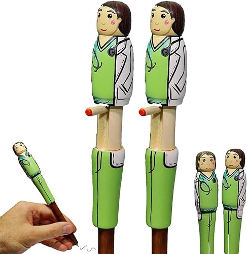 Lustiges Geschenk für Krankenschwester/Arzt, einzigartiger Holzpuppen-Kugelschreiber, warme und humorvolle Standstift-Dekorationen, personalisierte Krankenschwester-Geschenke für Frauen und Männer (2 von Hualabo