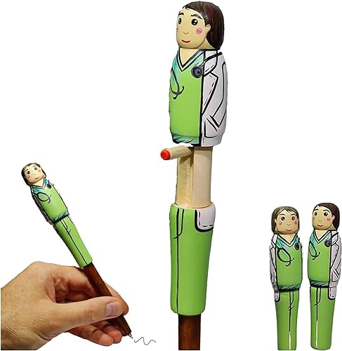 Lustiges Geschenk für Krankenschwester/Arzt, einzigartiger Holzpuppen-Kugelschreiber, warme und humorvolle Standstift-Dekorationen, personalisierte Krankenschwester-Geschenke für Frauen und Männer (1 von Hualabo
