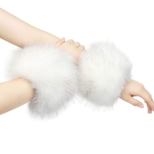 Huamengyuan Armstulpen für Damen Fell Pelz Pulswärmer Pelz Kunstfell Fellstulpen Fell Manschette Handschuhe Pulswärmer Kunstfell Winter Handgelenk Wärmer für Pullover Mantel Weste Jacken für Frauen von Huamengyuan