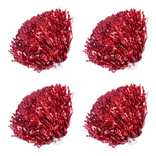 Huamengyuan Cheer Poms handgefertigt Pompons Cheerleading 4 Stück Sport Tanz Handheld, 30 cm,Cheerleader Pompons Cheerleading Pompons Tanzpompons Sportspiel Teamgeist Rot von Huamengyuan