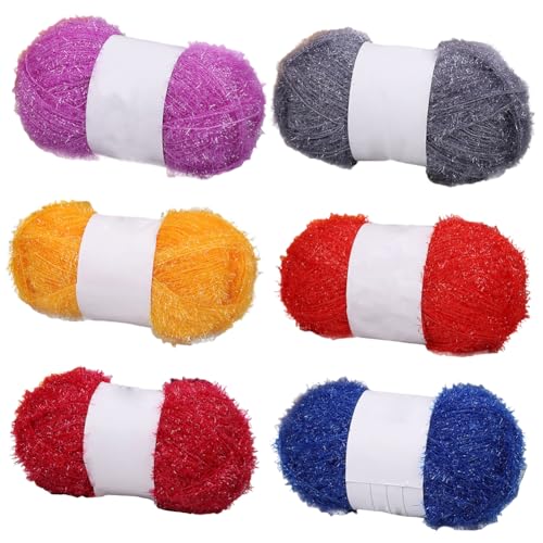 Huamengyuan Glitzerndes Strickgarn feines Glitzergarn funkelndes Garn Geschirrspültuchgarn goldfarbenes glänzendes Garn handgefertigtes DIY-Puppentaschengarn Glitzergarn Anfänger 6 Stück von Huamengyuan