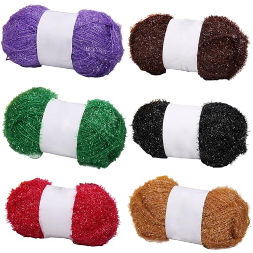 Huamengyuan Glitzerndes Strickgarn feines Glitzergarn funkelndes Garn Geschirrspültuchgarn goldfarbenes glänzendes Garn handgefertigtes DIY-Puppentaschengarn Glitzergarn Anfänger 6 Stück von Huamengyuan