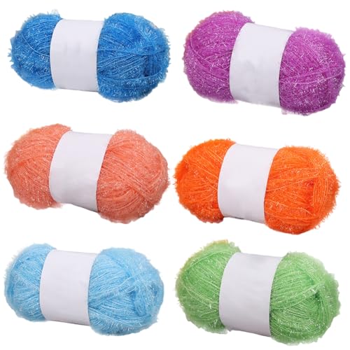 Huamengyuan Glitzerndes Strickgarn feines Glitzergarn funkelndes Garn Geschirrspültuchgarn goldfarbenes glänzendes Garn handgefertigtes DIY-Puppentaschengarn Glitzergarn Anfänger 6 Stück von Huamengyuan