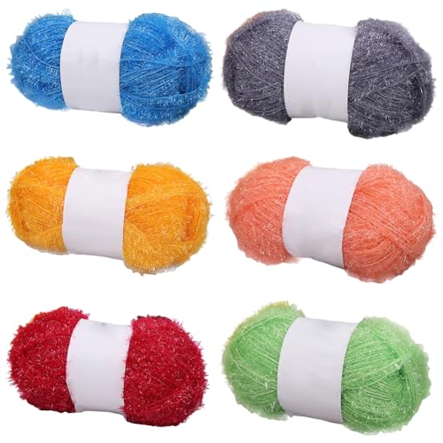 Huamengyuan Glitzerndes Strickgarn feines Glitzergarn funkelndes Garn Geschirrspültuchgarn goldfarbenes glänzendes Garn handgefertigtes DIY-Puppentaschengarn Glitzergarn Anfänger 6 Stück von Huamengyuan