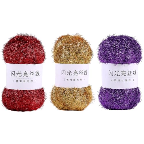 Huamengyuan JubileeYarn bilaterales glitzerndes Garn handgefertigt DIY-Taschentuch Geschirrtuchgarn funkelndes Seidengarn ölabweisendes goldenes Garn Scrubby Sparkle Garn mehrfarbig 5 Stück von Huamengyuan