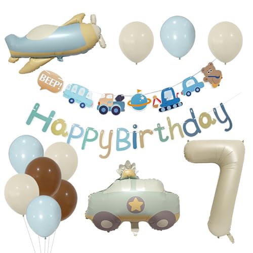 Huamengyuan Party-Deko Happy Birthday Ballon Multi Balloon Folienballon Bär Geburtstagsdeko Junge Truck Flugzeug-Auto-Folienballons Urlaubsdeko für Babygeburtstag Cartoon-Tierformen Nummer 1 von Huamengyuan