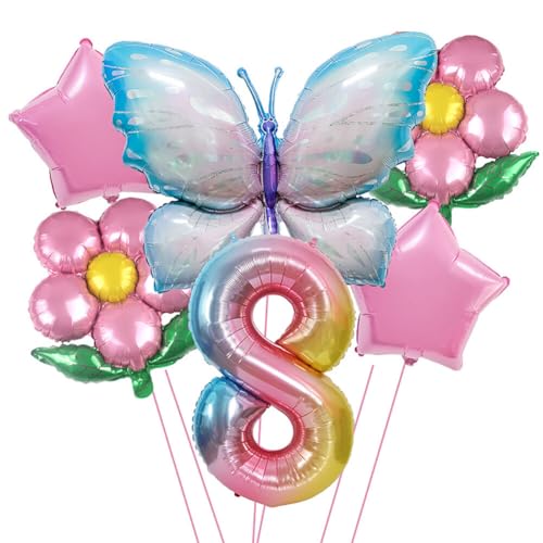 Huamengyuan Party-Deko Luftballons Geburtstag Happy Birthday Ballon Bunte Flügel-Zahlenballons mit Farbverlauf, Mini-Aluminiumfolie, ideal als Dekoration für den Kindertag, Typ 8 von Huamengyuan