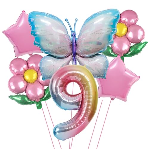 Huamengyuan Party-Deko Luftballons Geburtstag Happy Birthday Ballon Bunte Flügel-Zahlenballons mit Farbverlauf, Mini-Aluminiumfolie, ideal als Dekoration für den Kindertag, Typ 9 von Huamengyuan