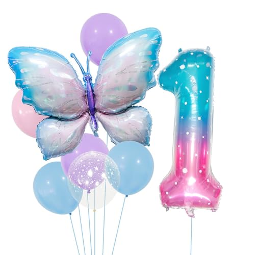 Huamengyuan Party-Deko Luftballons Geburtstag Happy Birthday Ballon Schmetterling Geburtstag Party Set 40-Zoll-Ballon-Set aus Aluminiumfolie mit Farbverlauf für Dekoration für Kinder, Nummer 1 von Huamengyuan