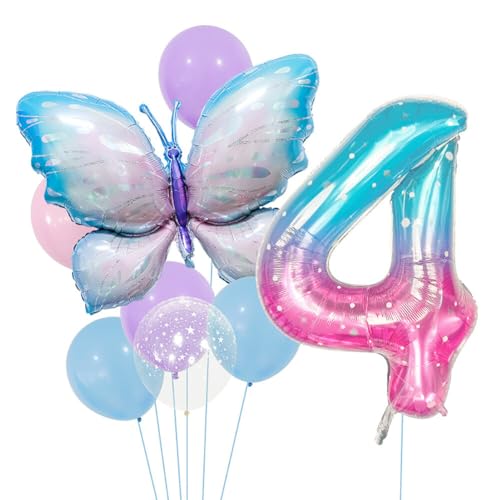 Huamengyuan Party-Deko Luftballons Geburtstag Happy Birthday Ballon Schmetterling Geburtstag Party Set 40-Zoll-Ballon-Set aus Aluminiumfolie mit Farbverlauf für Dekoration für Kinder, Nummer 4 von Huamengyuan