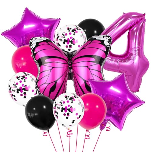 Huamengyuan Party-Deko Luftballons Geburtstag Happy Birthday Ballon Schmetterling luftballon 32-Zoll für Schmetterlinge Luftballon Girlande Deko Mädchen Party Kinder Nummer 4 von Huamengyuan