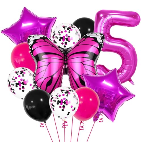 Huamengyuan Party-Deko Luftballons Geburtstag Happy Birthday Ballon Schmetterling luftballon 32-Zoll für Schmetterlinge Luftballon Girlande Deko Mädchen Party Kinder Nummer 5 von Huamengyuan