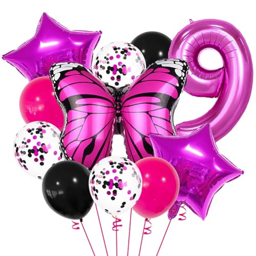 Huamengyuan Party-Deko Luftballons Geburtstag Happy Birthday Ballon Schmetterling luftballon 32-Zoll für Schmetterlinge Luftballon Girlande Deko Mädchen Party Kinder Nummer 9 von Huamengyuan