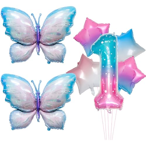 Huamengyuan Party-Deko Luftballons Geburtstag Happy Birthday Ballon Schmetterling luftballon Bubble Gradient Fantasy Float Aluminiumfolie 40-Zoll-Set für Baby-Geburtstagsparty-Dekoration Nummer 1 von Huamengyuan