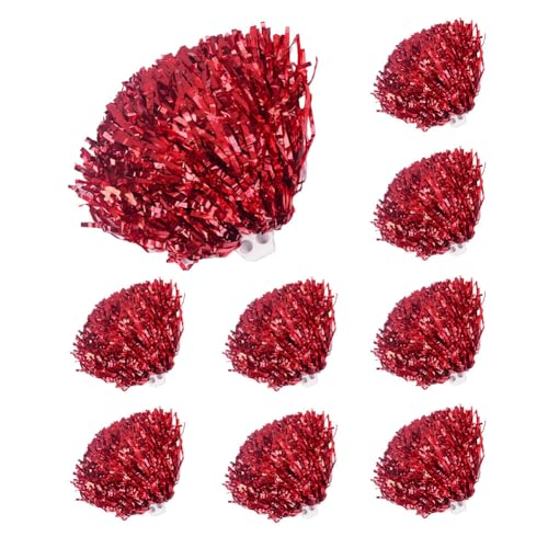 Huamengyuan Pompons Cheerleading handgefertigt handgefertigt 9 Stück PVC Cheer Poms Handheld 30 cm Cheer Pompons Geeignet für Cheerleading Sport Tanz Cheer Requisiten, Rot von Huamengyuan