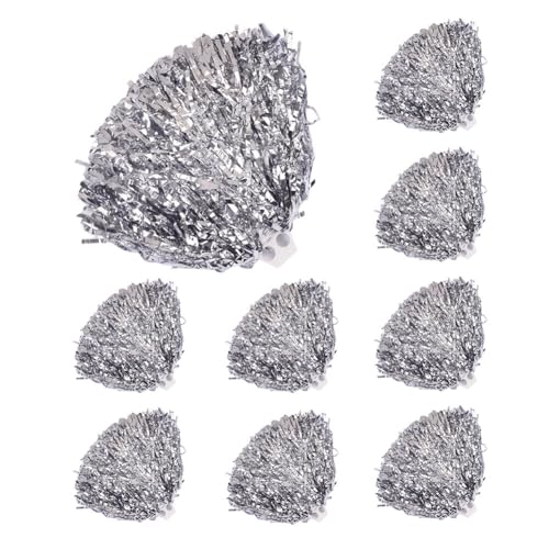 Huamengyuan Pompons Cheerleading handgefertigt handgefertigt 9 Stück PVC Cheer Poms Handheld 30 cm Cheer Pompons Geeignet für Cheerleading Sport Tanz Cheer Requisiten, Silber von Huamengyuan