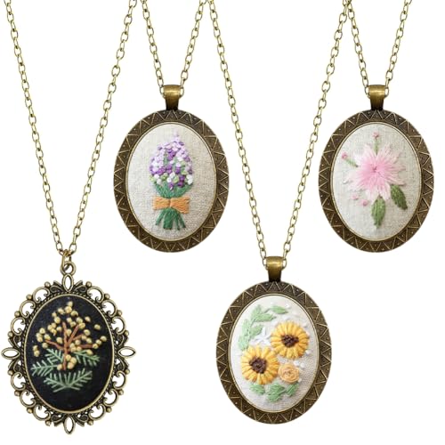 Huamengyuan Stickerei-Anhänger-Kit Mini-Blumenmuster bestickter Anhänger Stickerei Starter Kit DIY Handarbeit Halskette Anhänger Ohrringe Embroidery Starter Kit Cross Stitch Craft für Schmuck Sticken von Huamengyuan