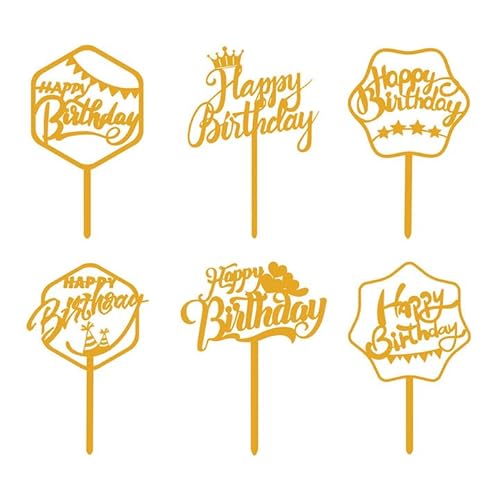 Huamengyuan schilder flaggen 6er-Set Goldenes Happy Birthday Tortendeko Set Acryl Glitter Cupcake Topper Girlande Herze Sternen Cake Topper Kuchen Deko für Mädchen Kinder Hochzeit Mutter von Huamengyuan