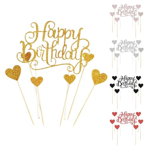 Huamengyuan schilder flaggen Happy Birthday Cake Topper Geburtstag Kuchen Topper Tortenstecker für Geburtstagsdeko Acryl Cupcake Topper Kindergeburtstag Baby Shower Tortendeko/Kuchendeko Glitzer Party von Huamengyuan