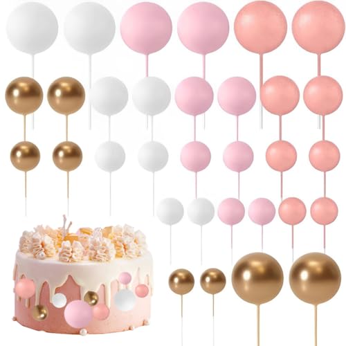 Huamengyuan schilder flaggen Happy Birthday tortenaufsatz 32 Stück Tortendeko Kugeln Cake Topper Mini-Ballons Tortenaufleger für Hochzeit Party Baby Dusche Geburtstag Torte Dekorieren von Huamengyuan