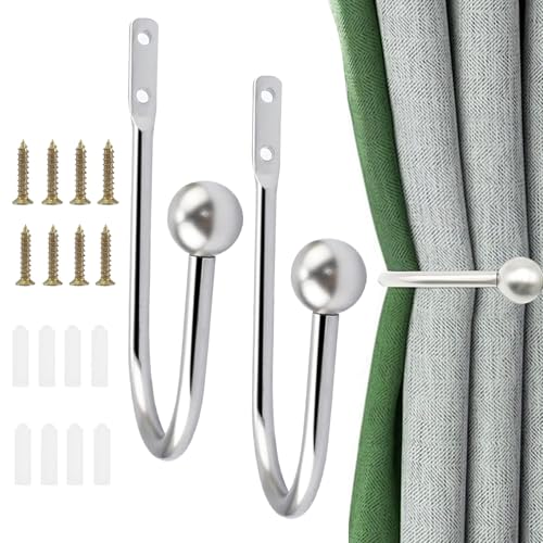 Raffhalter Metall Chrom, 2 Stück Gardinenhalter Raffhalter, Wandbefestigung U Form, Raffbügel für Vorhänge Vorhang Holdbacks, Silber Tieback Hooks Dekorativer Raffhalter für Gardinen Haus Dekoration von Huamirra