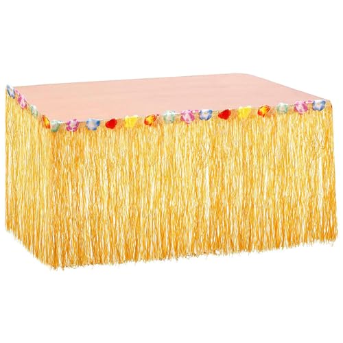 Tischröcke auf Hawaii, Natürlichen Hawaiianischen Tischröcken, Hawaiianische Tropische Stranddekoration, Hawaii Party Dekoration mit Mehrfarbe Blumen, Geeignet für Jeden Tisch, 275 x 60cm, Gold von Huamirra