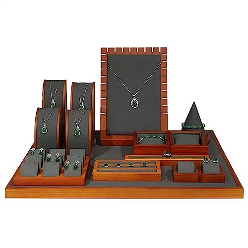 Schmuck Organizer 14-teiliges Holz-Schmuck-Display-Halter-Set, Armband-Display-Ständer, Halsketten-Tisch-Display-Tafeln, Ring-Ohrringe-Tablett-Staffeleien for Schmuck-Sammlungs-Verkaufsshows Schmuckau von Huangj-0527