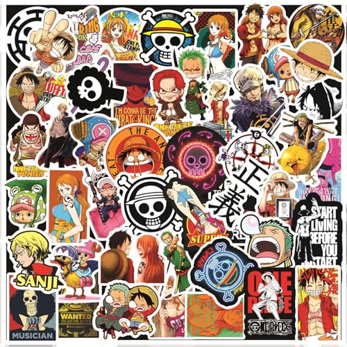 One Piece Sticker Set, Kinder Sticker 100 Sticker Cartoon Aufkleber Vinyl Aufkleber Kinder Laptop Sticker & Skateboard Sticker Koffer Auto Fahrrad Sticker für Erwachsene Kinder von Huanmin