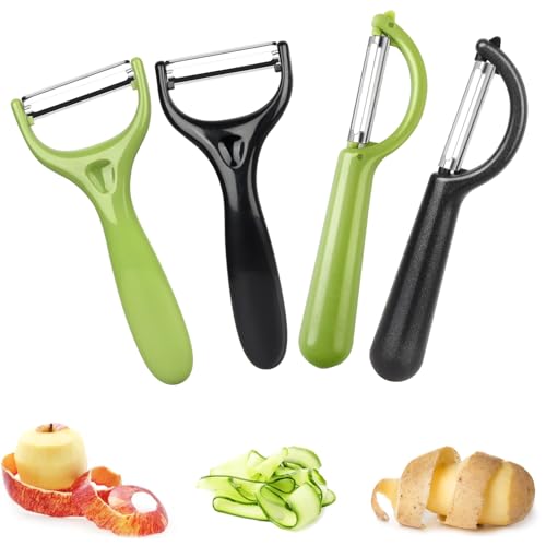 4er Universalschäler Set, Gemüseschäler 4 pcs Universalschäler Edelstahl Kartoffelschäler, Kartoffelschäler Spargelschäler Edelstahl Schäler, Tomatenschäler für Gemüse Obst / 2 Schwarz + 2 Grün von Huanmin