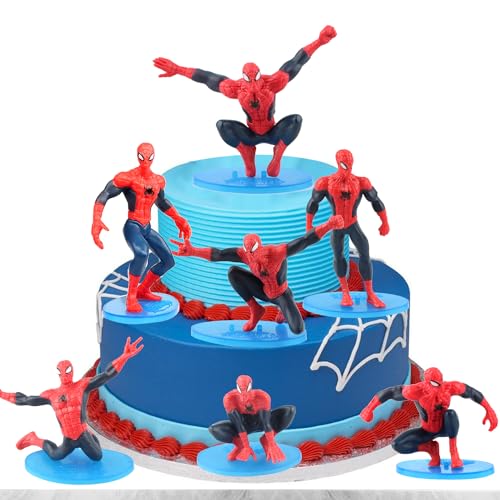 Spider-man Cake Topper, Avengers Mini Figuren Set 7 Pcs Spider-man Topper Spider-boy Kuchendekoration Spider Person Cake Tortenfiguren für Tortendeko Kinder Geburtstags Party Supplies Kuchenaufstecker von Huanmin