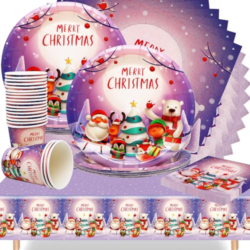 61 Stück Weihnachten Party Thema Geschirr,Huaxintoys, Weihnachten Deko Partyzubehör Pappteller Set, Weihnachten Partygeschirr für Kindergeburtstag Geburtstagsfeier(20 Gäste) von Huaxintoys