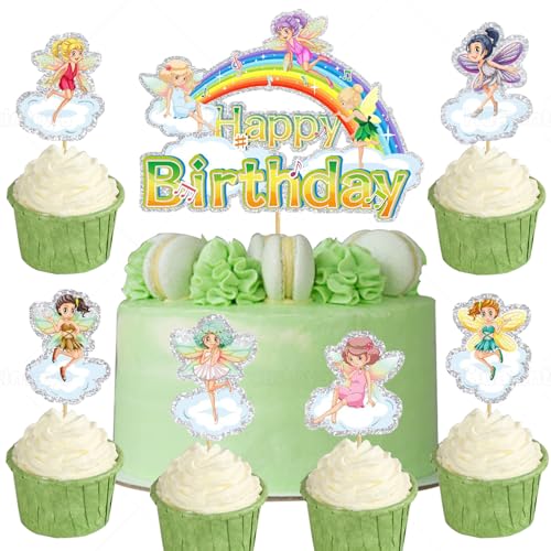 Fee Cake Topper 13 Stück Huaxintoys Fee Kuchen Topper Picks Mädchen Kuchen Topper Dekoration Feen Geburtstag Kuchen Topper für Kinder Mädchen Geburtstagsdeko von Huaxintoys