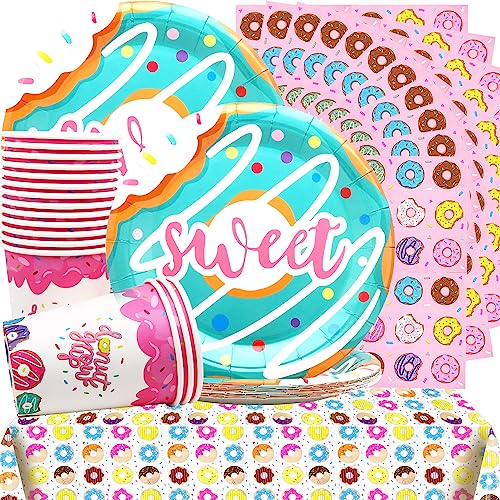 Huaxintoys Ciambella Stoviglie per Feste di Compleanno,Ciambella Festa Decorazioni Set Include 16 Piatti di Carta,20 Tovaglioli,16 Tazze e Tovaglia per Bambini Ragazze di Compleanno Festa Decorazioni von Huaxintoys