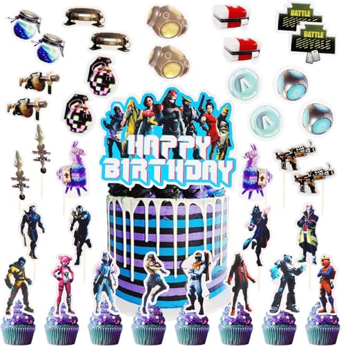 Huaxintoys Video Game Tortendeko Cake Topper, Videospiel Thema Cupcake Toppers, Kuchendekoration für Videospiele, Happy Birthday Kuchen Dekoration Spiel Partei Liefert (37 Stück) von Huaxintoys