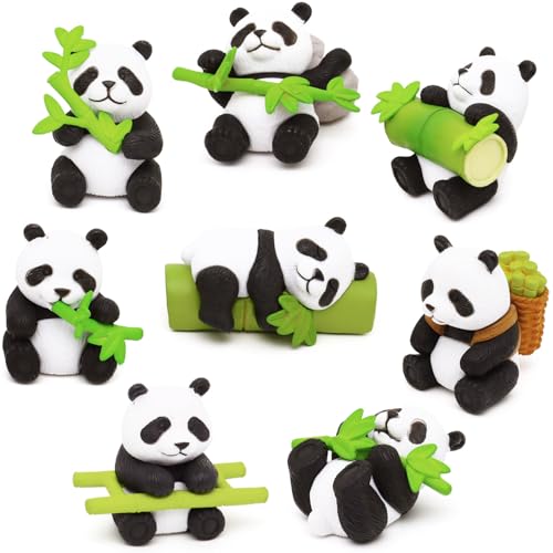 Panda Figuren,Panda Tortenaufleger Ornamente, Huaxintoys,8 Stück Cupcake Figuren Ornamente Panda Gartenpuppe Aquarium Dekoration Spielset Niedliche Figuren Party Dekor,Mini Panda Garten Figuren von Huaxintoys