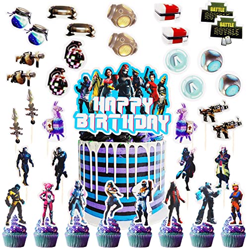 Video Game Tortendeko Cake Topper, Videospiel Thema Cupcake Toppers, Kuchendekoration für Videospiele, Happy Birthday Kuchen Dekoration Spiel Partei Liefert (37 Stück) von Huaxintoys